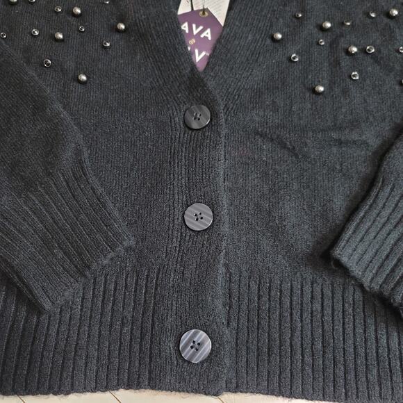 Ava & Viv Black Embellished Button-Down Sweater Cardigan - Picture 8 of 15